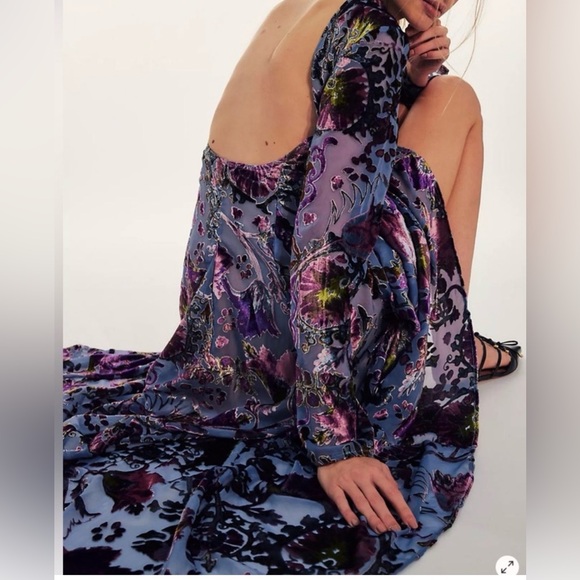 Free People Bali Painterly Paisley Velvet Open back Maxi Dress Free People Bali Painterly Paisley Velvet Open back Maxi Dress